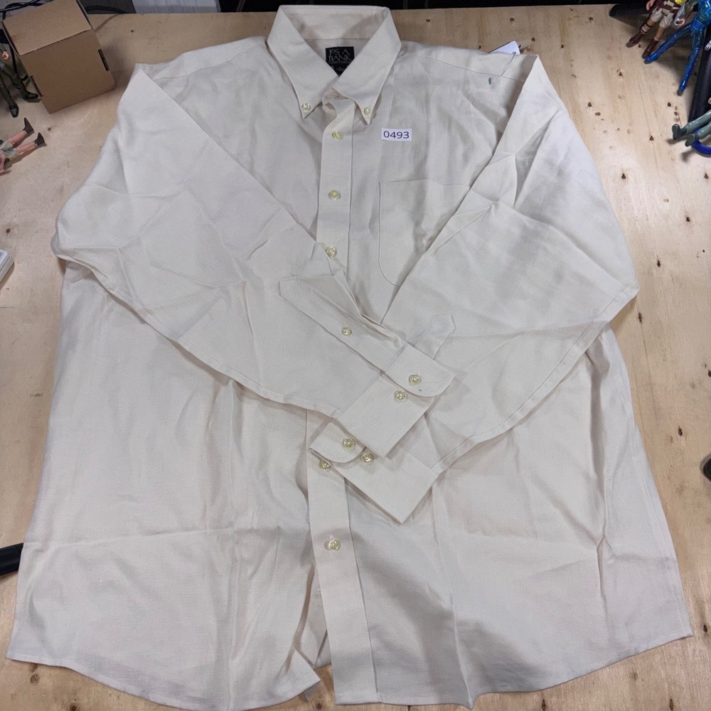 Jos A Bank Mens XL 100% Linen Cream Button Down Shirt Travelers Collection NWOT